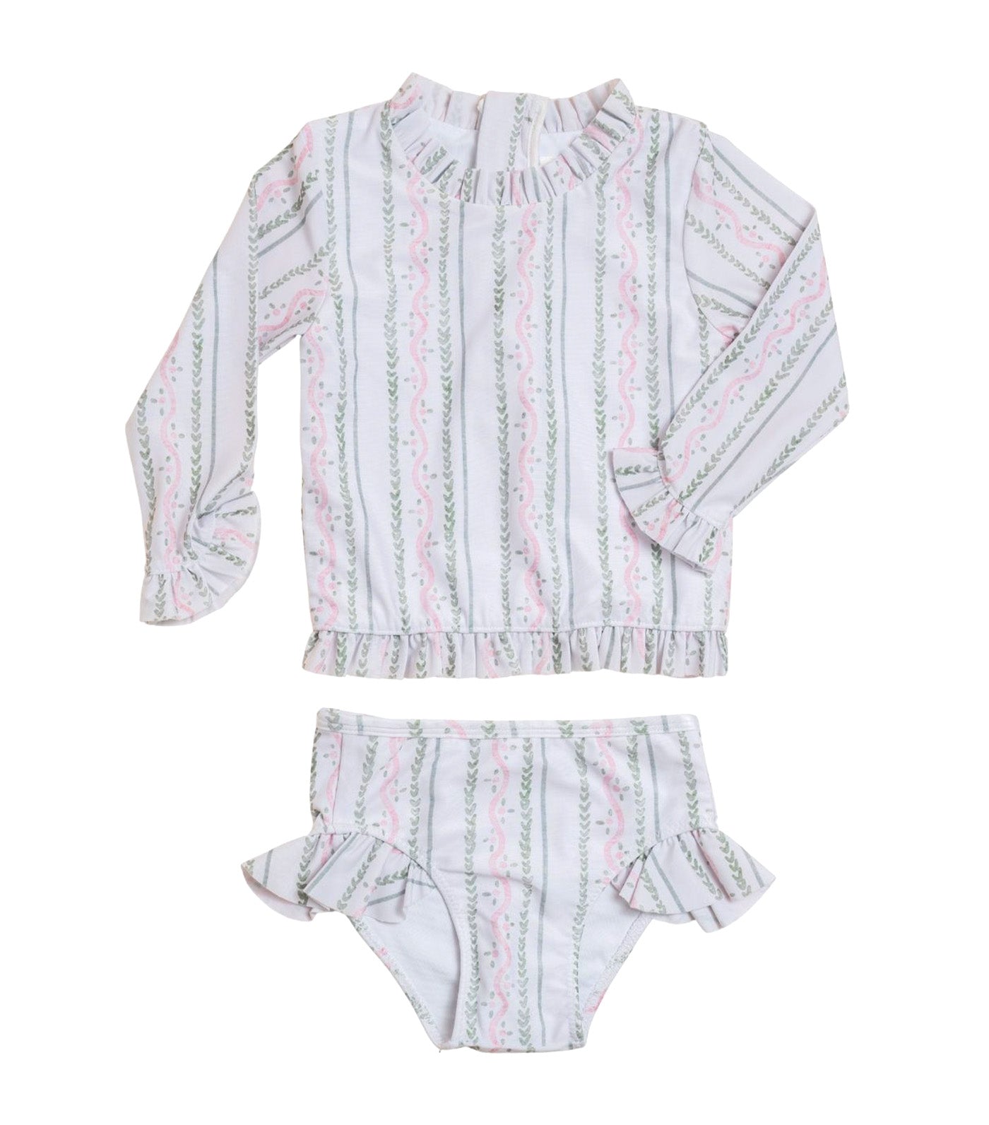 Kena Two Piece Long-Sleeved Swimsuit Blush and Green Vine