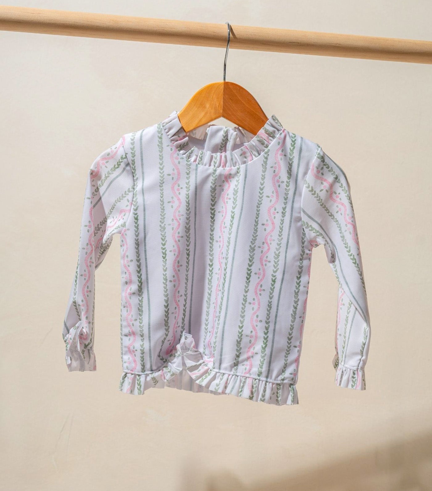 Kena Two Piece Long-Sleeved Swimsuit Blush and Green Vine