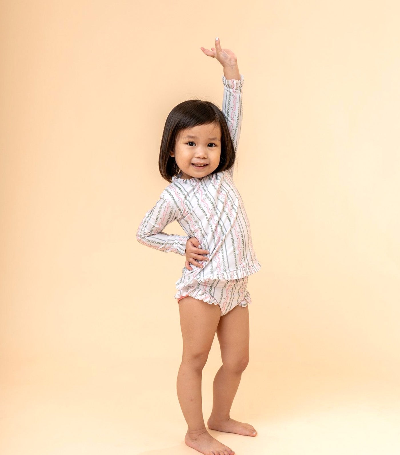 Kena Two Piece Long-Sleeved Swimsuit Blush and Green Vine