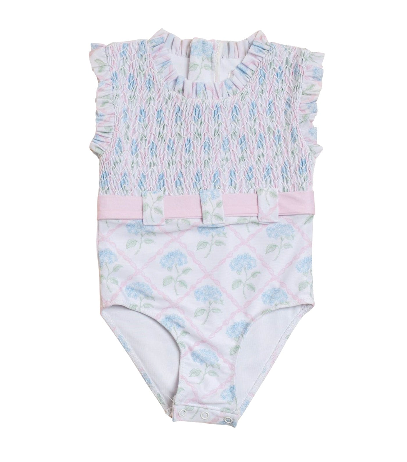 Sylvia Smocked Sleeveless Swimsuit Blossom Trellis