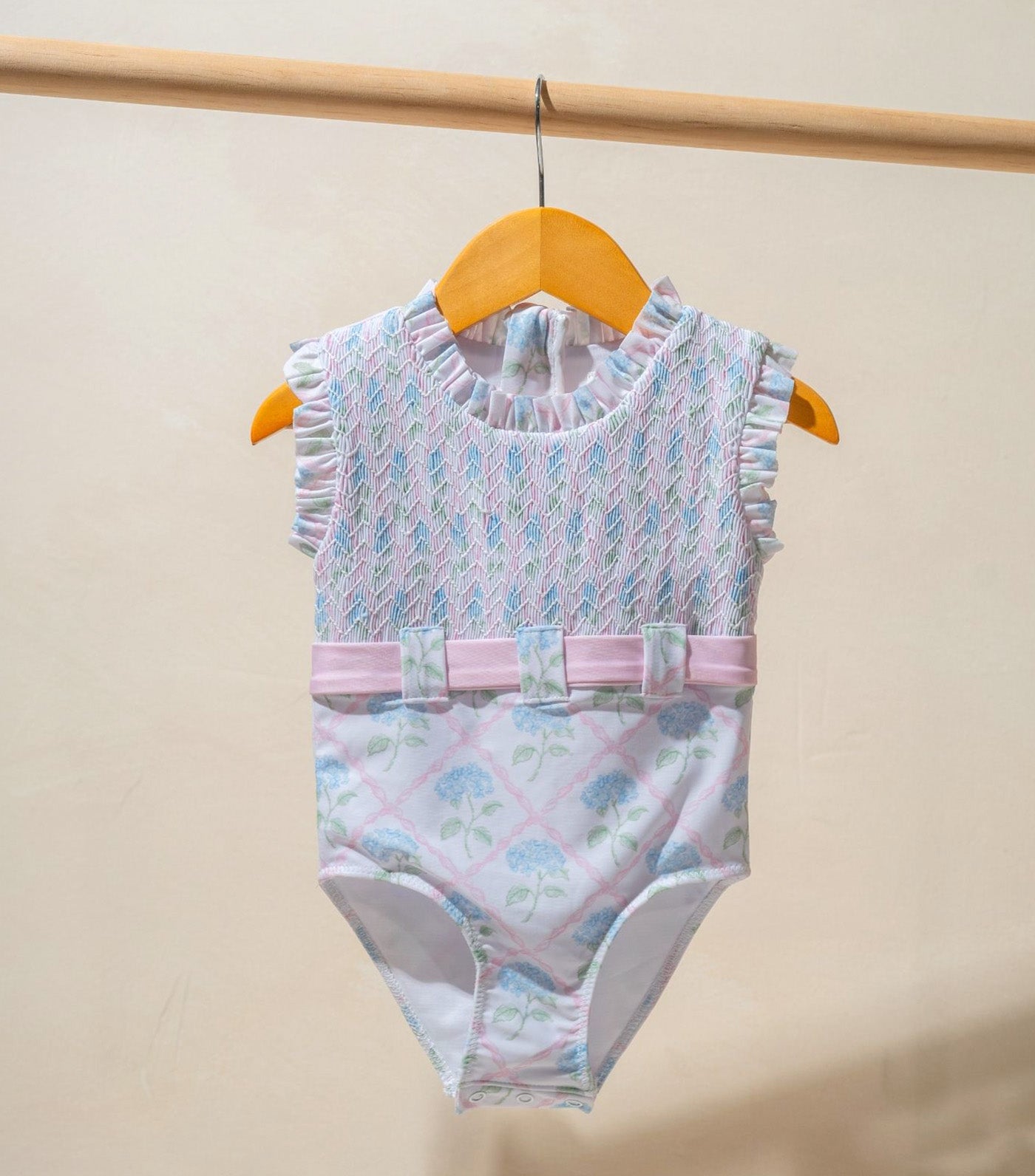 Sylvia Smocked Sleeveless Swimsuit Blossom Trellis