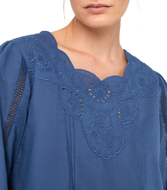 Embroidered Blouse Navy