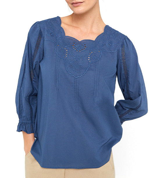 Embroidered Blouse Navy