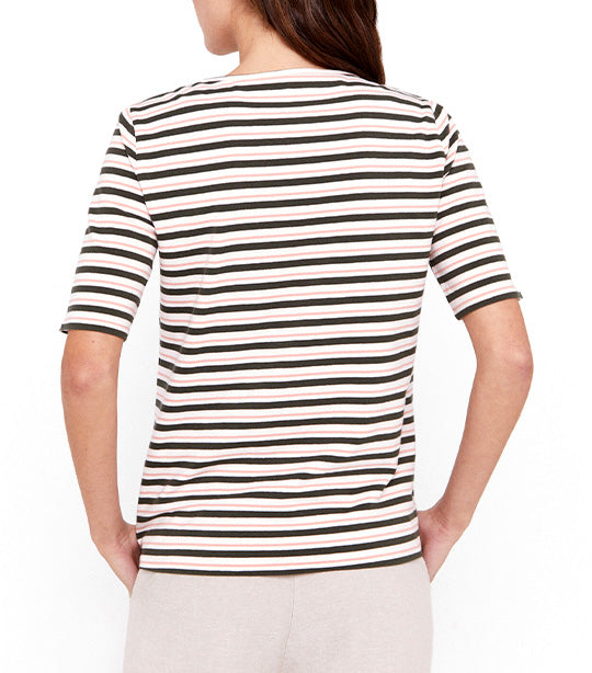 Basic Boat Neck T-Shirt Stripe