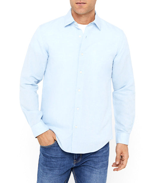 Plain Linen Cotton Shirt Linen Light Blue