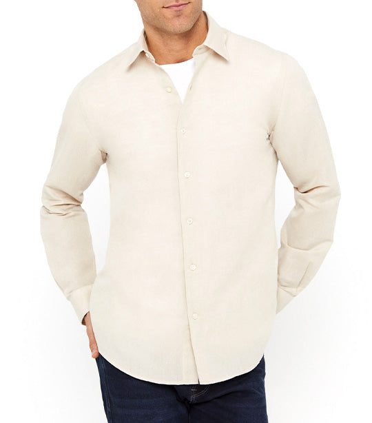 Plain Linen Cotton Shirt Beige