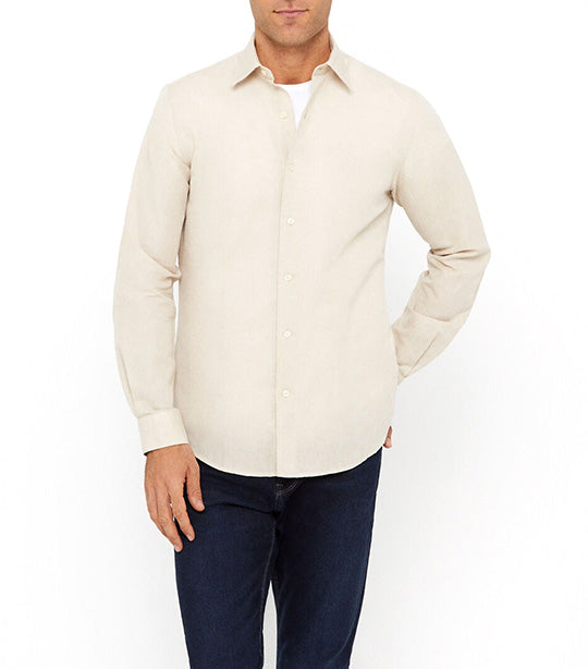 Plain Linen Cotton Shirt Beige