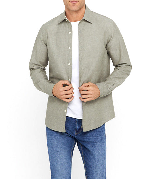 Plain Linen Cotton Shirt Dark Khaki