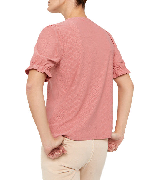 Textured Jersey-knit Openwork Top Pink
