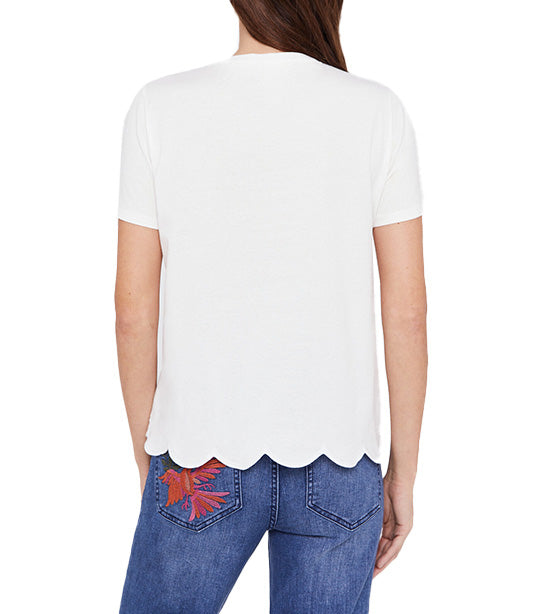 T-Shirt with Embroidered Hem White