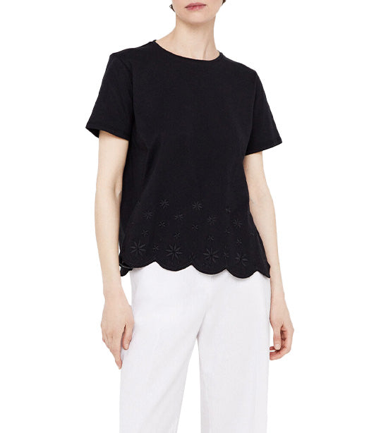 T-Shirt with Embroidered Hem Black