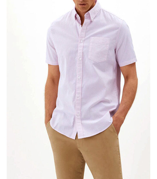 Pure Cotton Striped Oxford Shirt Medium Pink