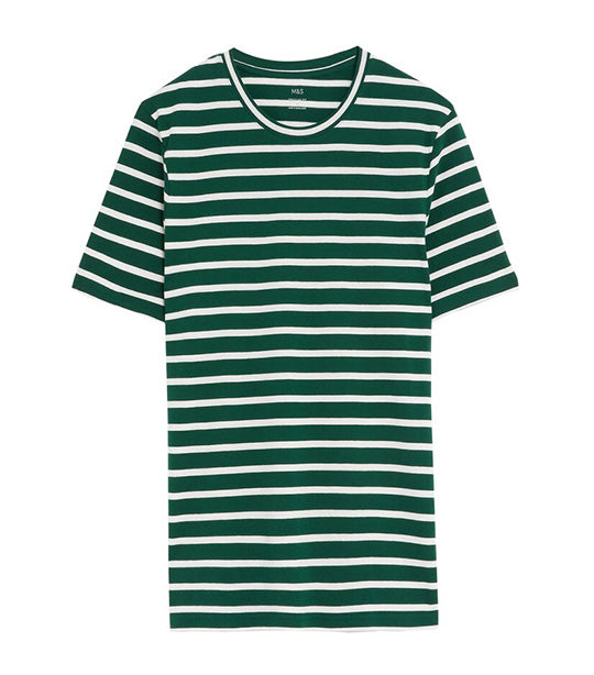 Pure Cotton Striped T-Shirt Dark Green