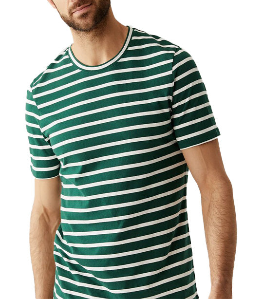 Pure Cotton Striped T-Shirt Dark Green