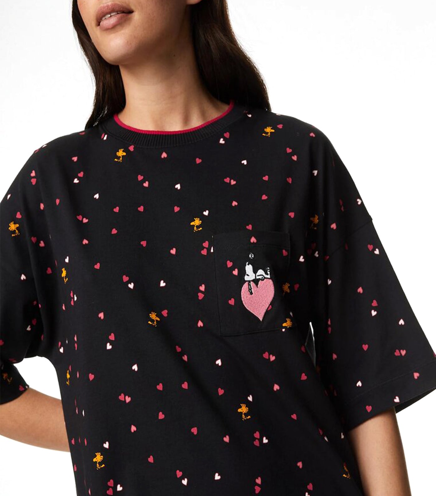 Pure Cotton Snoopy™ Heart Print Nightdress Black Multi