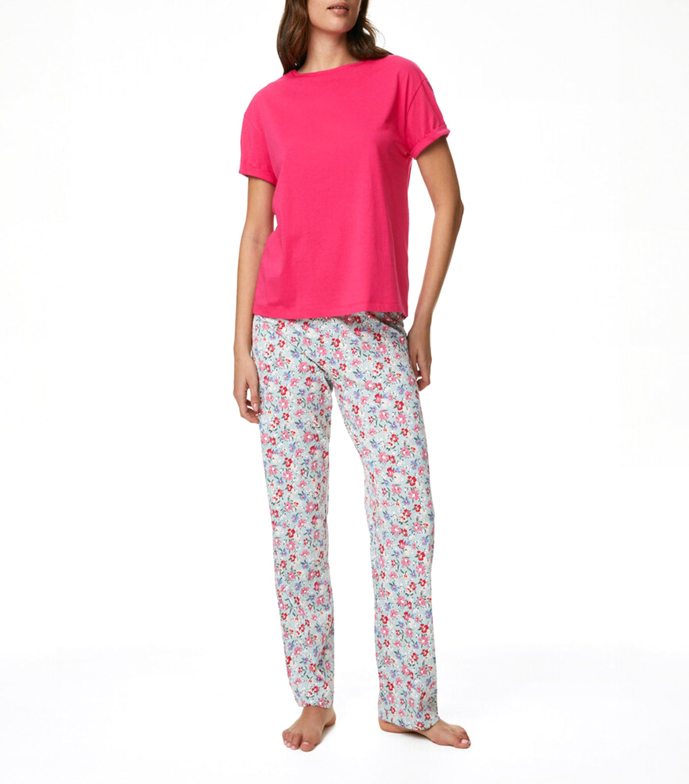 Pure Cotton Floral Print Pajama Set Pink