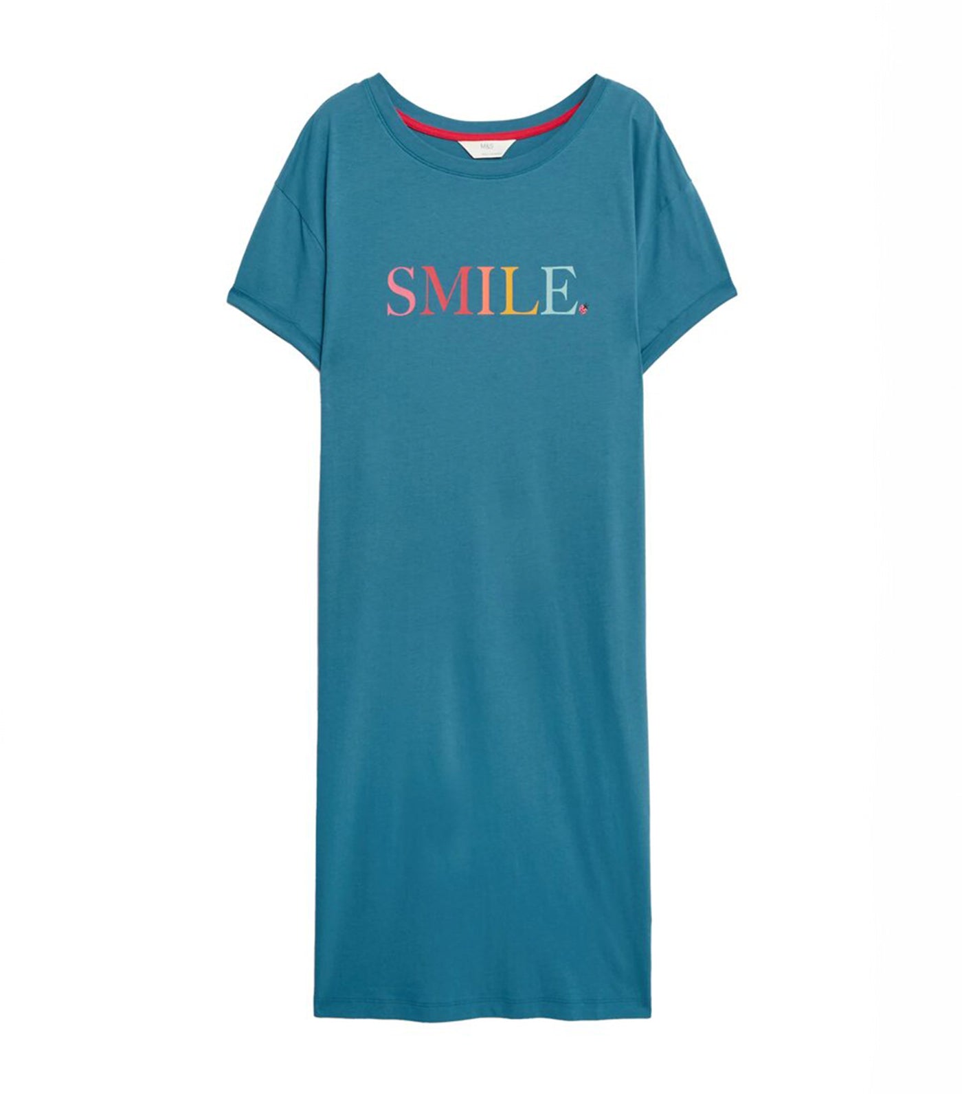 Pure Cotton Smile Slogan Nightdress Turquoise