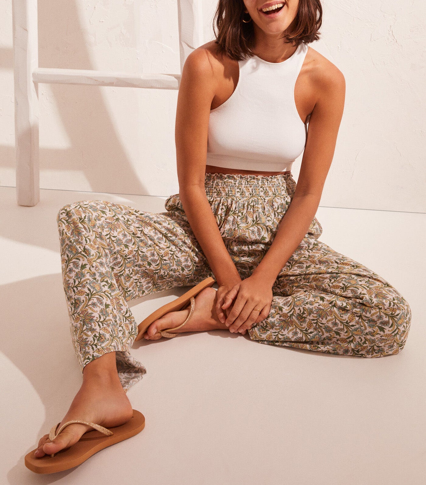 Long Printed Trousers Floral Green