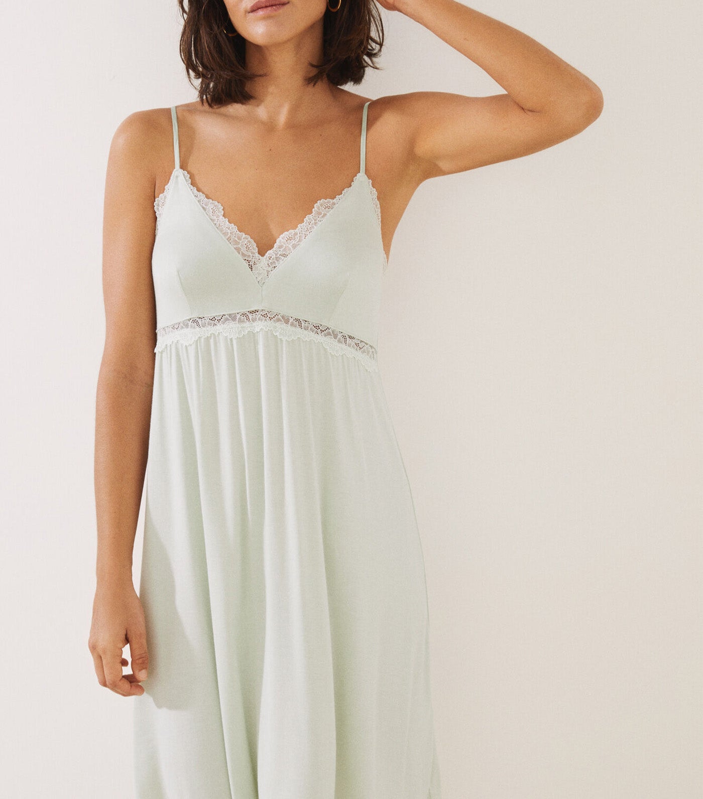 Short Cami Nightgown with Lace Trim Green