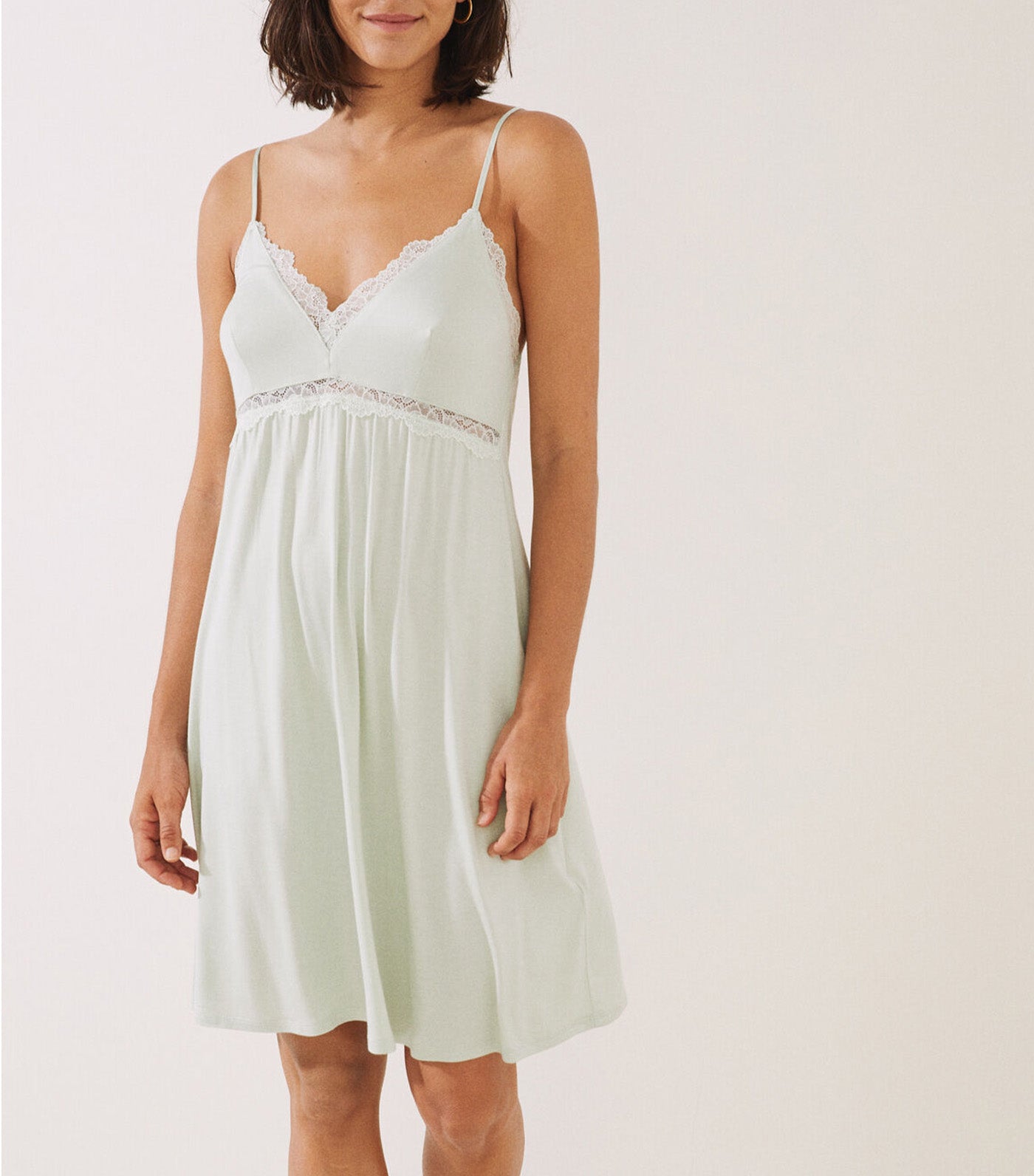 Short Cami Nightgown with Lace Trim Green