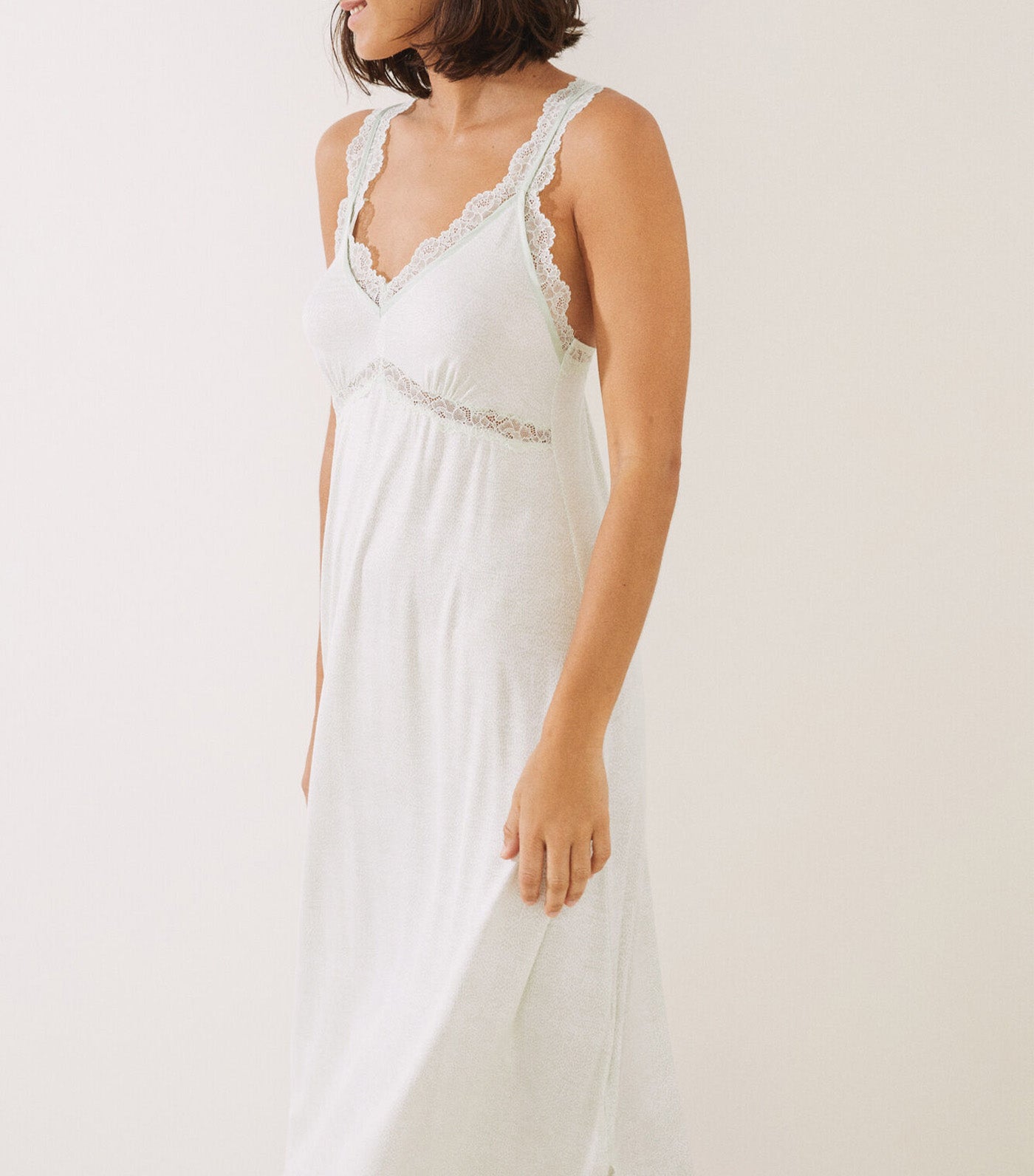 Short Cami Nightgown with Lace Trim White