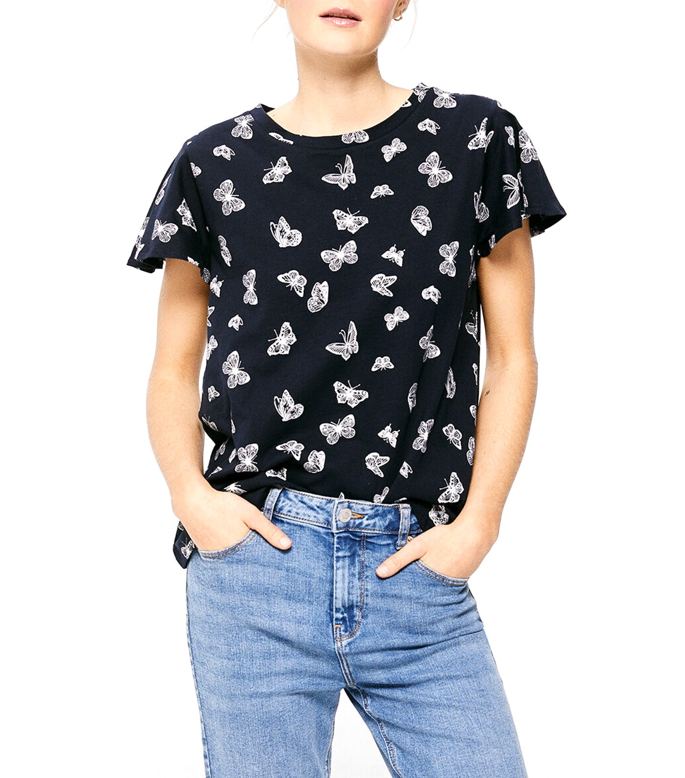 Printed T-Shirt with Flight Sleeve Navy