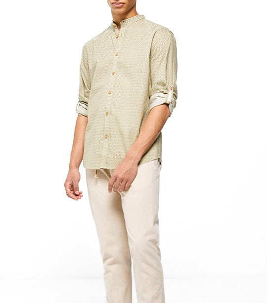 Textured Shirt With Mandarin Collar Dark Khaki