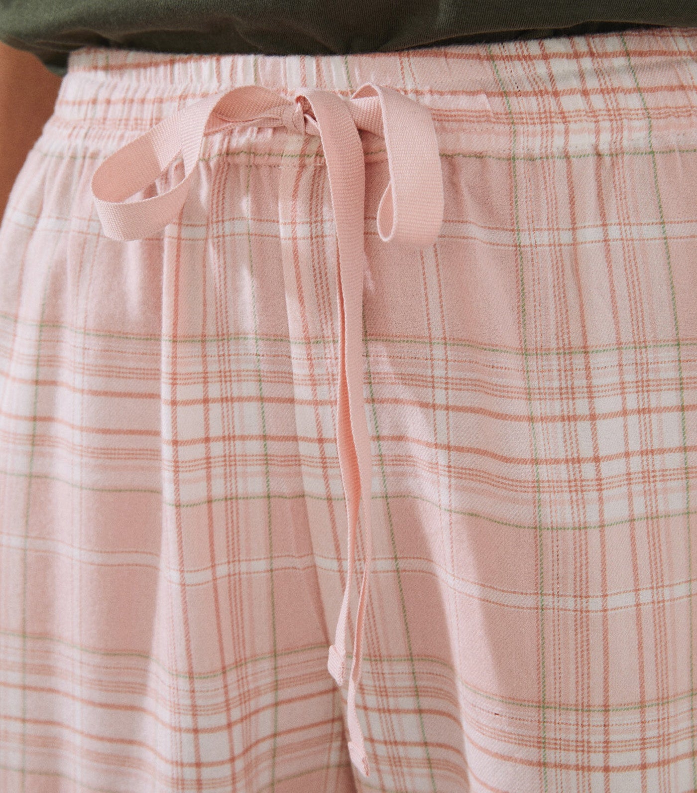 Long Checked Cotton Flannel Pajama Bottoms Pink