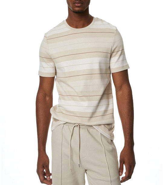 Pure Cotton Double Knit Striped T-Shirt Stone