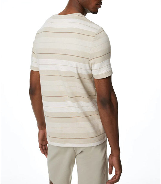 Pure Cotton Double Knit Striped T-Shirt Stone