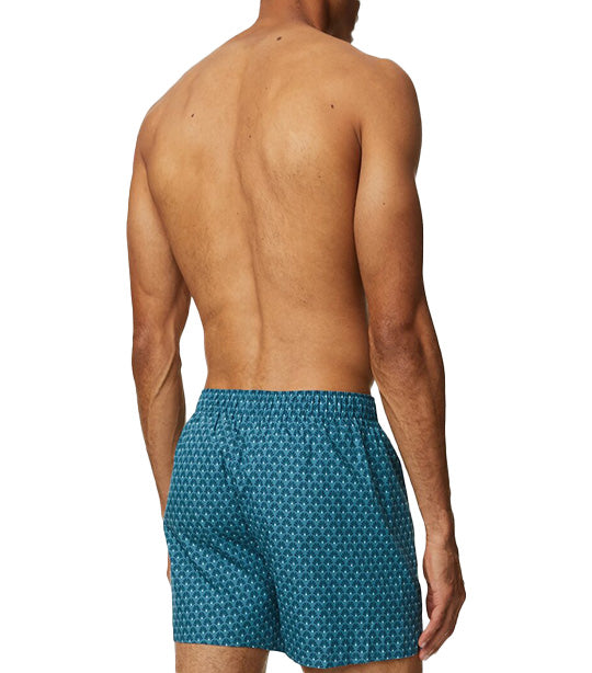 3 Pack Pure Cotton Fan Print Woven Boxers Medium Turquoise