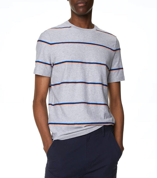 Pure Cotton Textured Striped T-Shirt Gray