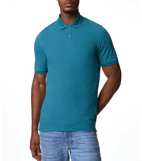 Pure Cotton Pique Polo Shirt Medium Turquoise