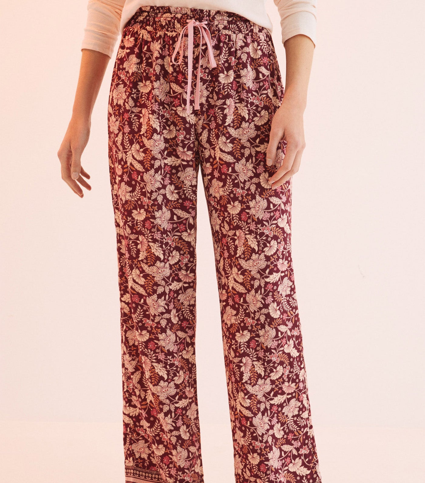 Long Floral Trousers Maroon
