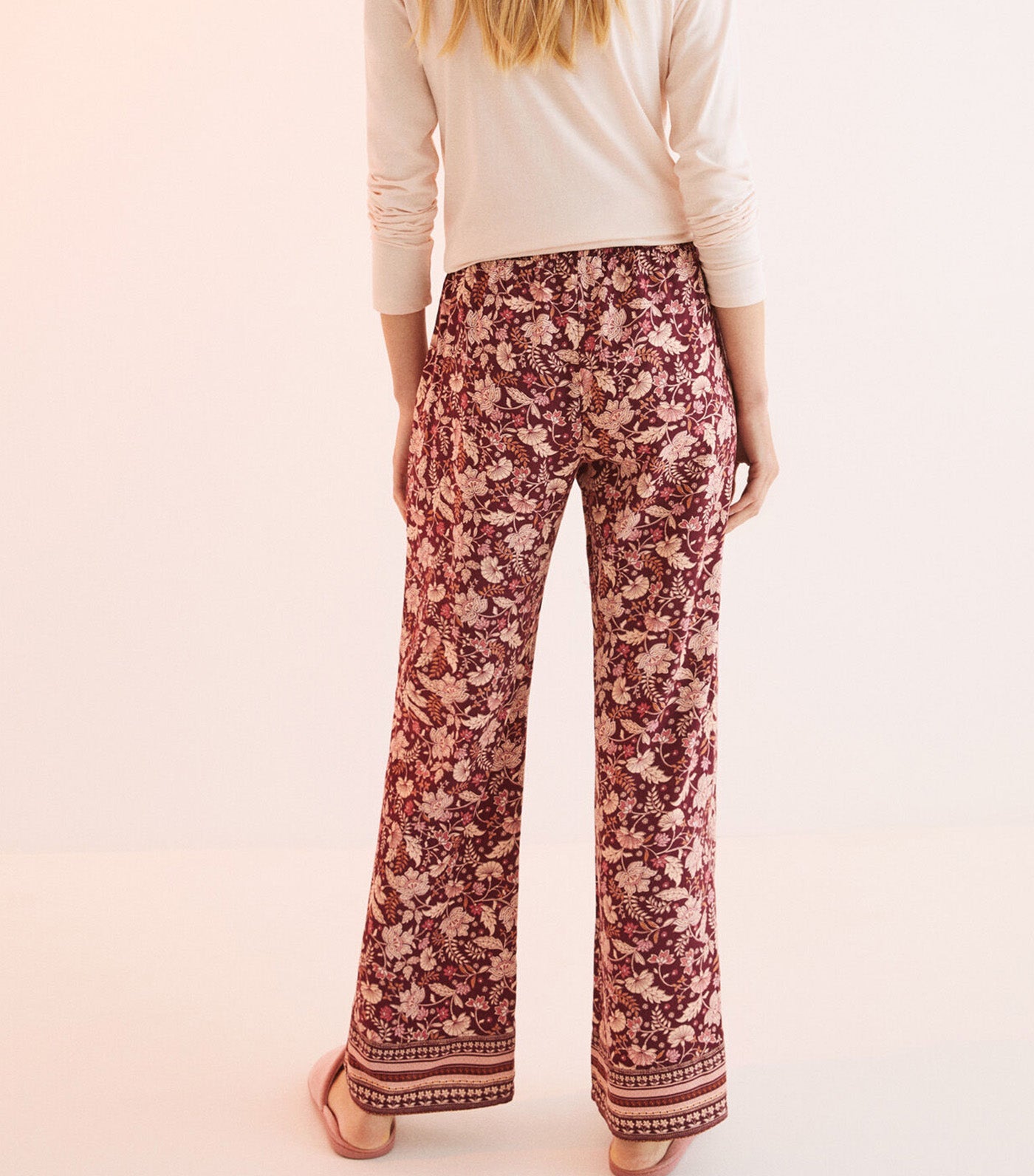 Long Floral Trousers Maroon