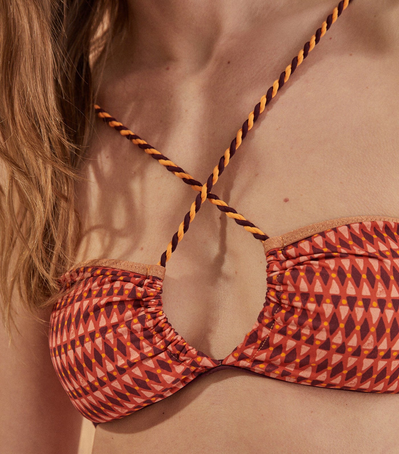 Printed Halterneck Bikini Top Orange
