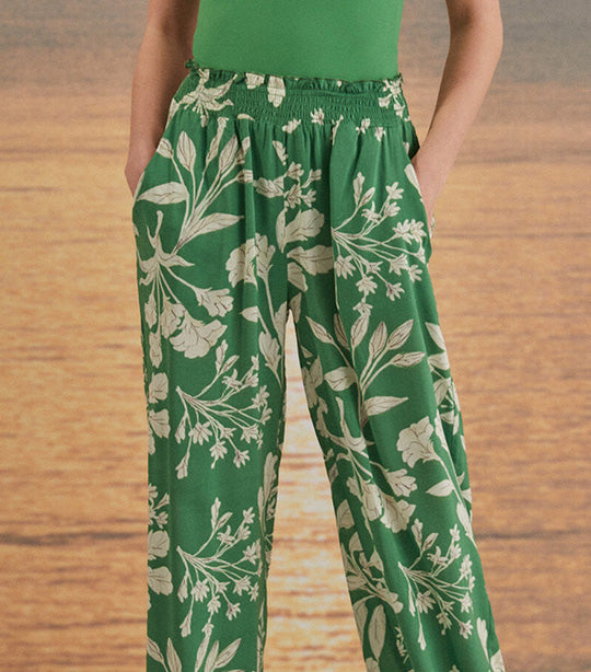 Long Floral Trousers Green