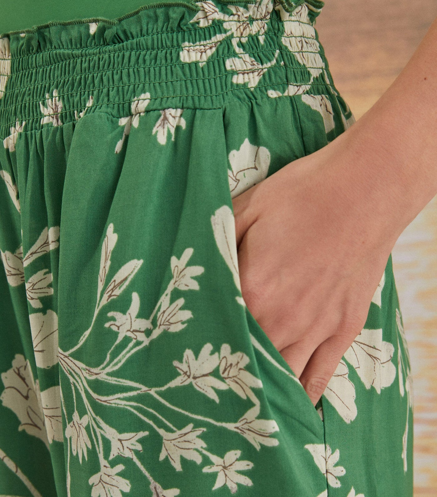 Long Floral Trousers Green