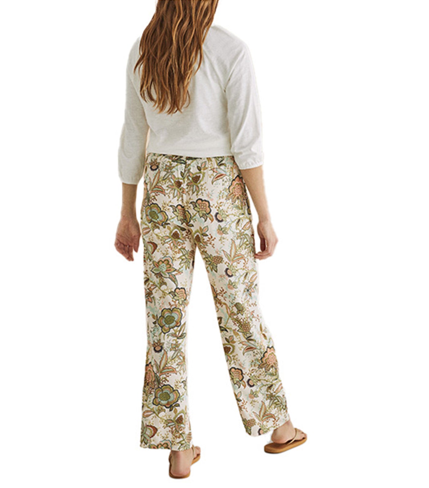 Printed Long Straight Trousers Green