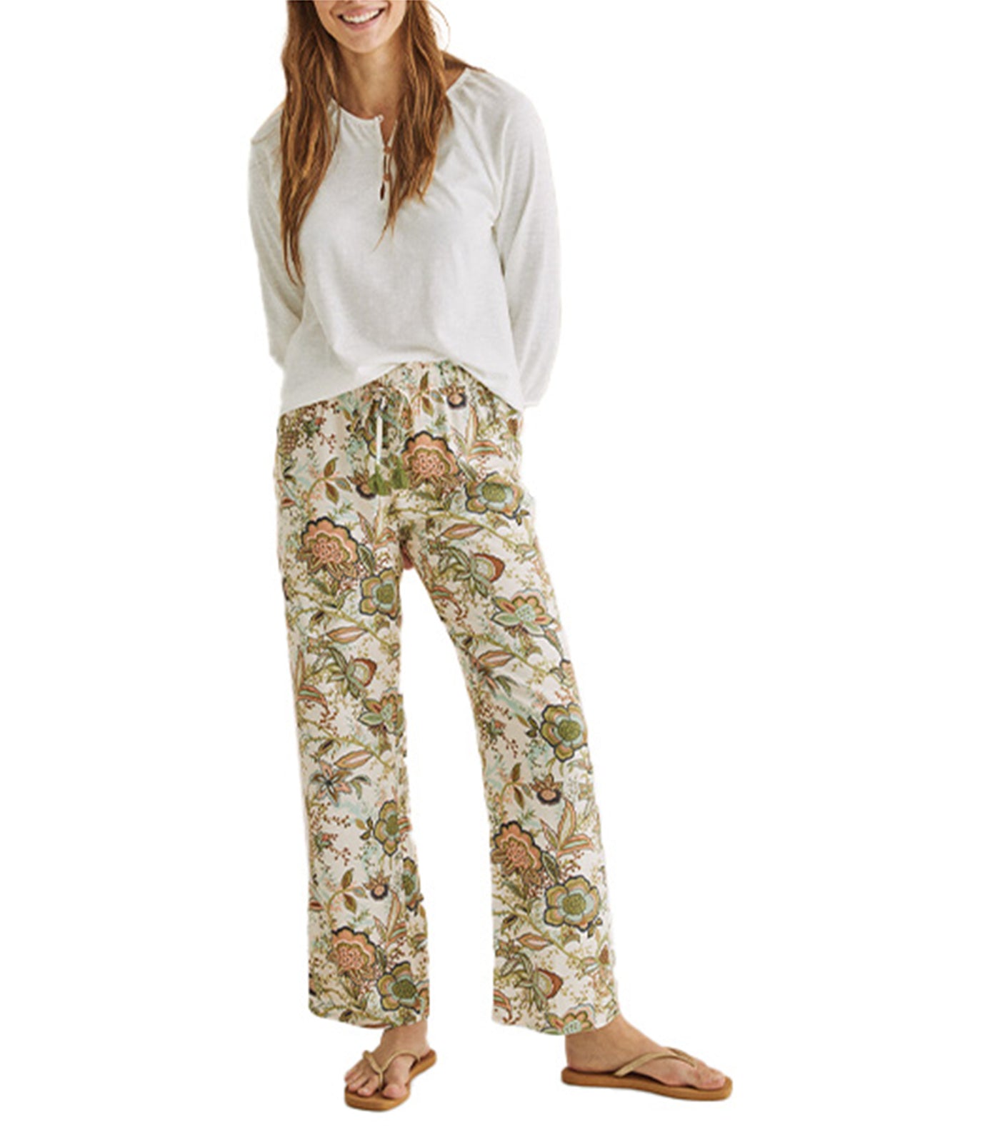 Printed Long Straight Trousers Green