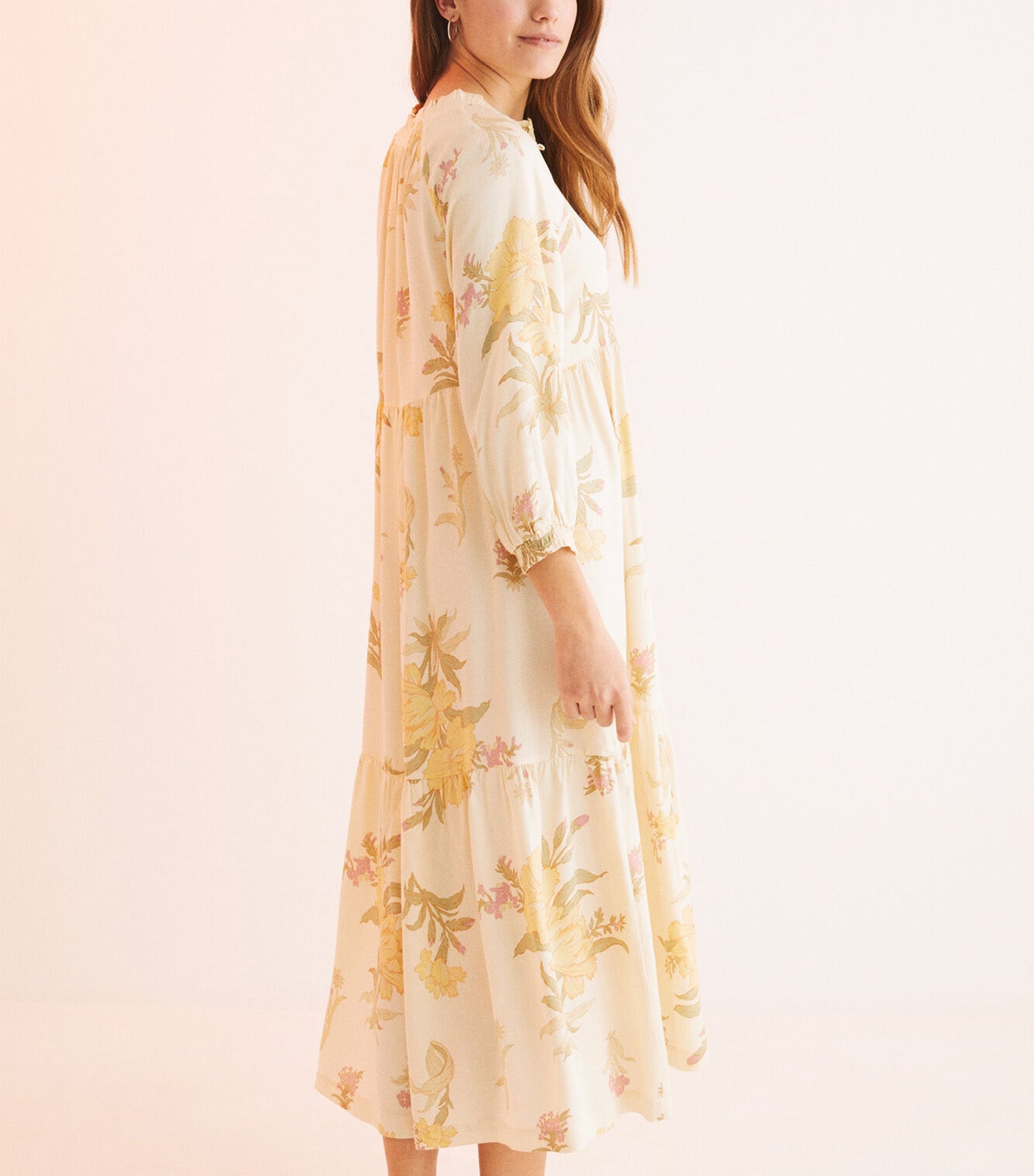 Shirred Floral Dress Yellow