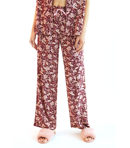 Classic Long Floral Pyjamas Maroon