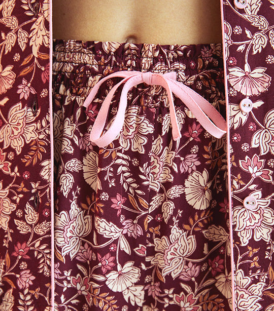 Classic Long Floral Pyjamas Maroon