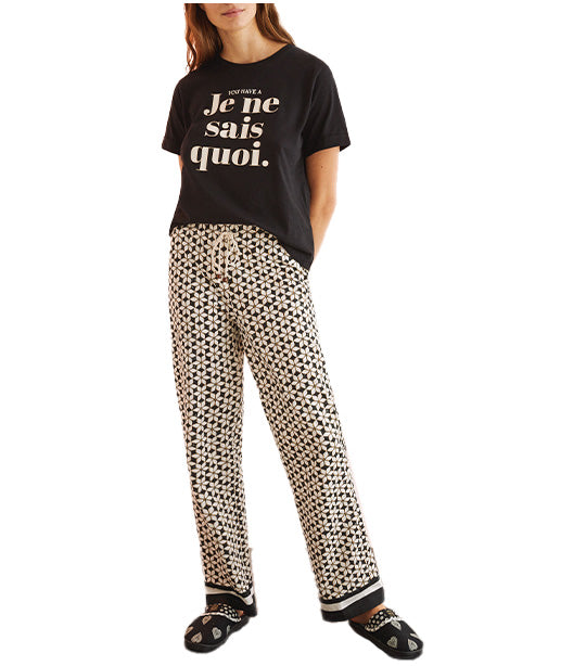 Geometric Print Pyjama Bottoms Black