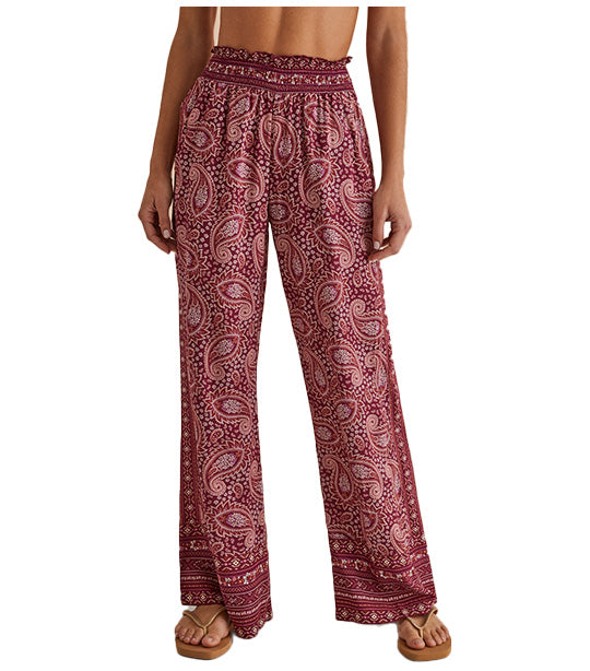 Long Trousers with Indian-Inspired Print Maroon