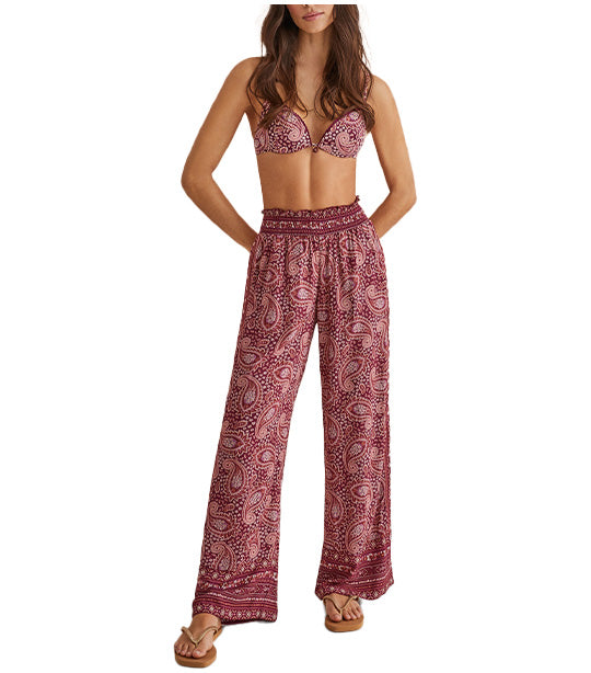 Long Trousers with Indian-Inspired Print Maroon