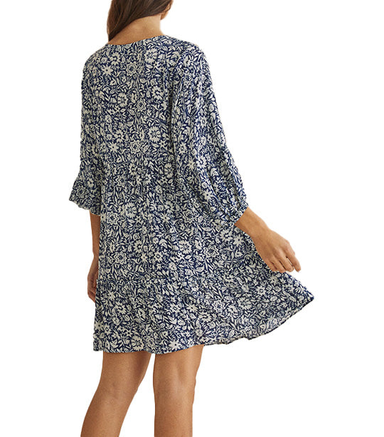Short Floral Print Dress Blue