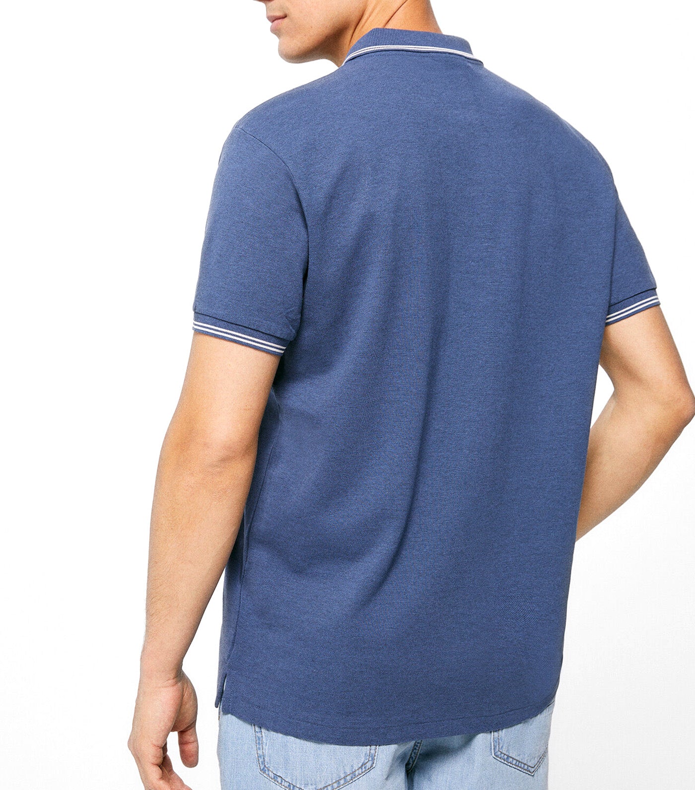 Contrast Pique Polo Shirt Blue