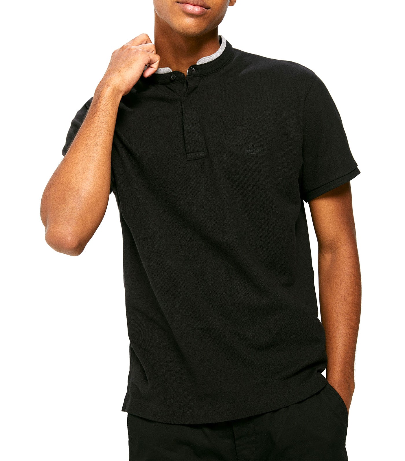 Slim Mandarin Polo Shirt Black