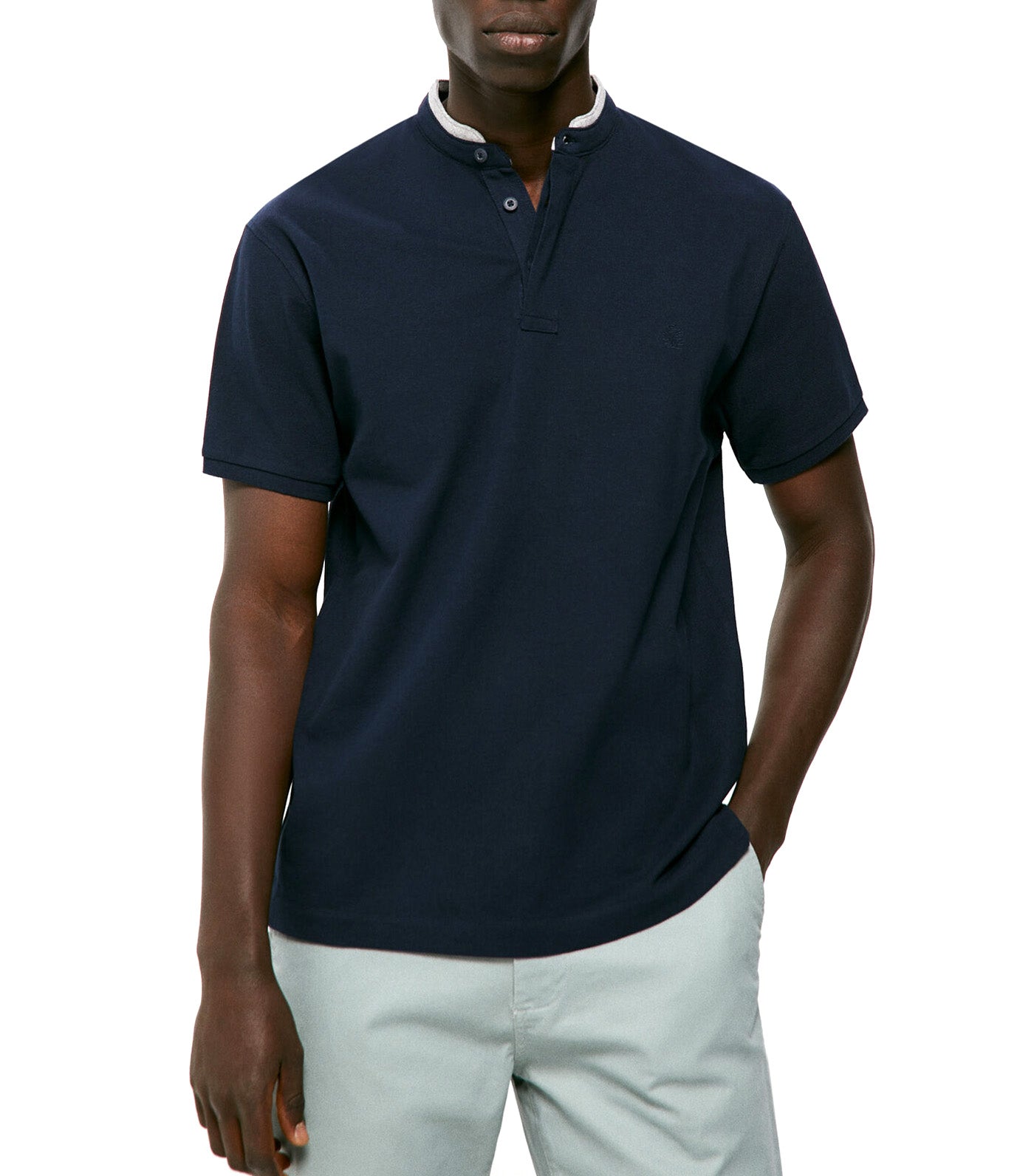 Slim Mandarin Polo Shirt Dark Blue
